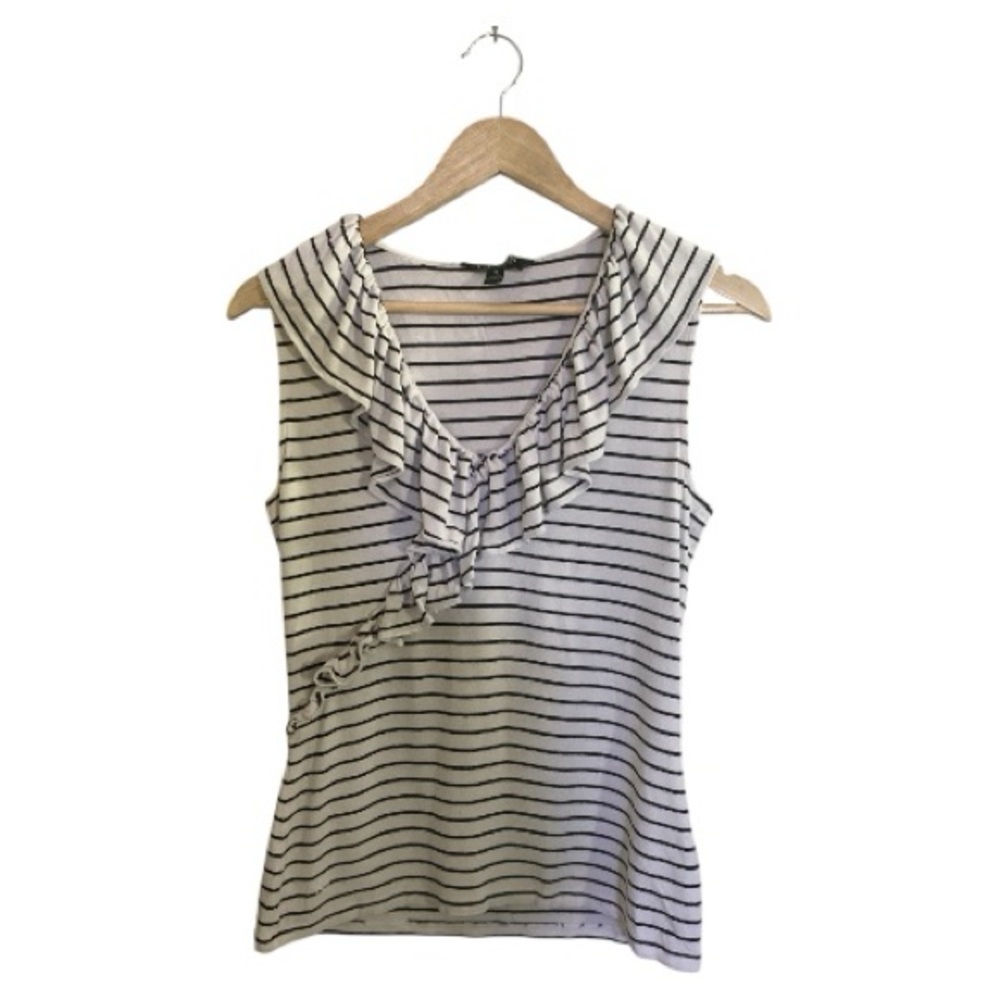 Lauren Ralph Lauren Black and White Ruffled Sleeveless Tank Top Medium